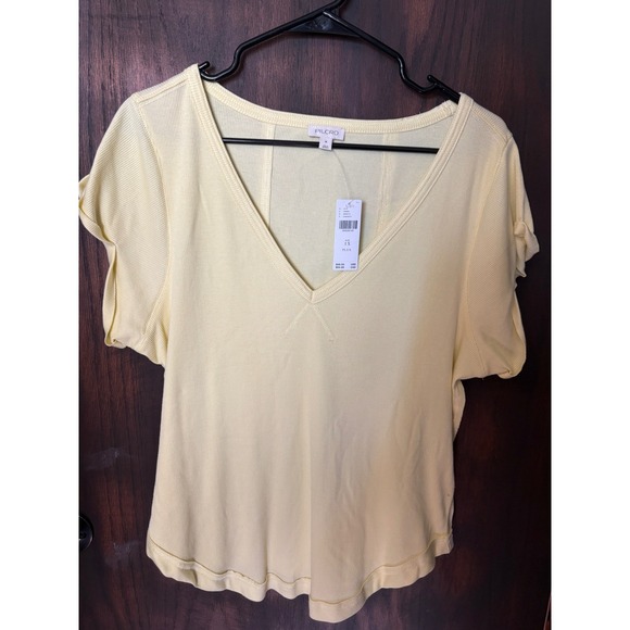 Pilcro Tops - Pilcro Anthropologie Womens 1X Ribbed V-Neck Tee Yellow Short Sleeve Top NWT
